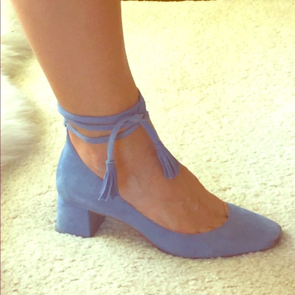 SAKS FIFTH AVENUE DustyBlue Suede Block Heel Shoes